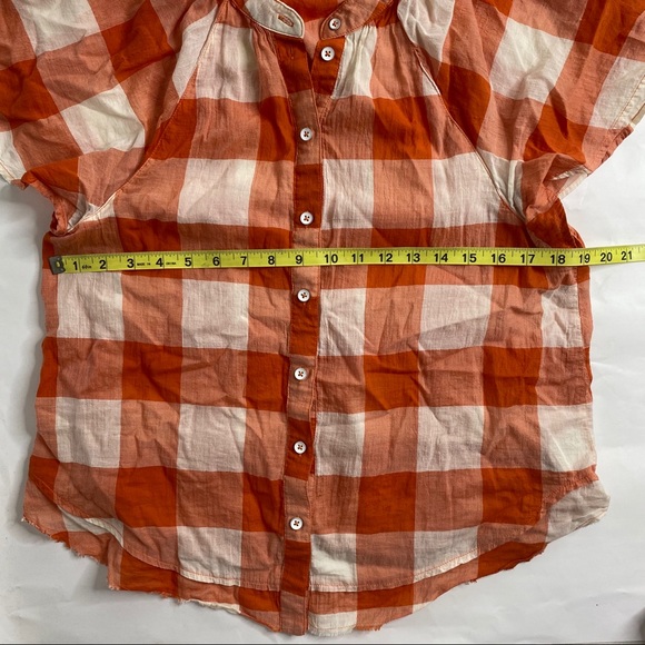 Anthro Maeve Blouse gingham/Plaid Orange Wht Sz M - Picture 6 of 11